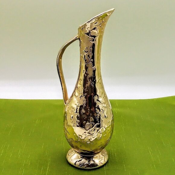Vintage MCM Splatter Weeping Gold Ceramic Ewer Pitcher Vase - Picture 1 of 5